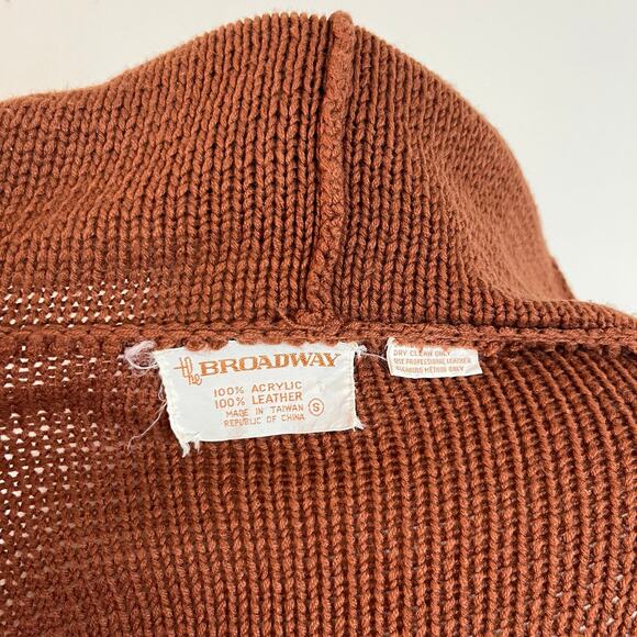 Vintage 70s Brown‎ Suede Patchwork Sweater Hoodie Sweater Jacket // Size Small - Picture 4 of 5